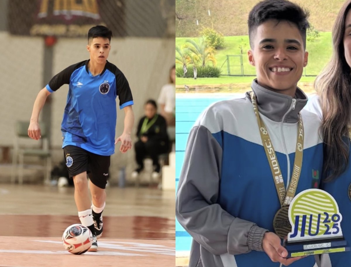 Atleta da UDESC, do futsal feminino, em ações da temporada