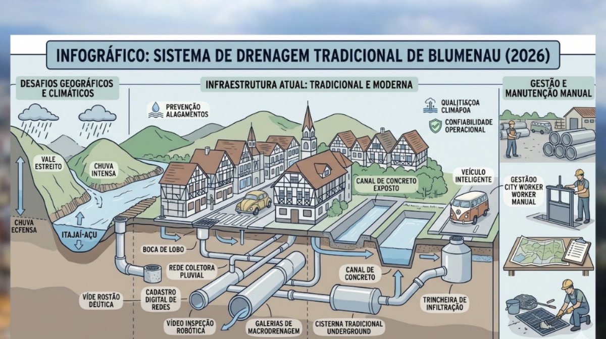 Infográfico: Sistema de Drenagem Tradicional de Blumenau (2026)