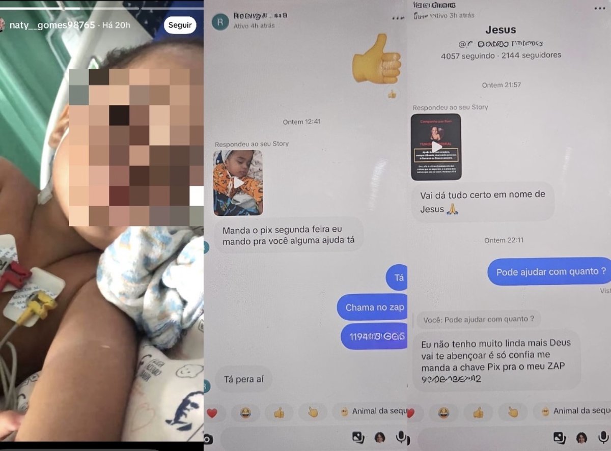 Prints de conversas em que a suspeita pedia Pix a vítimas