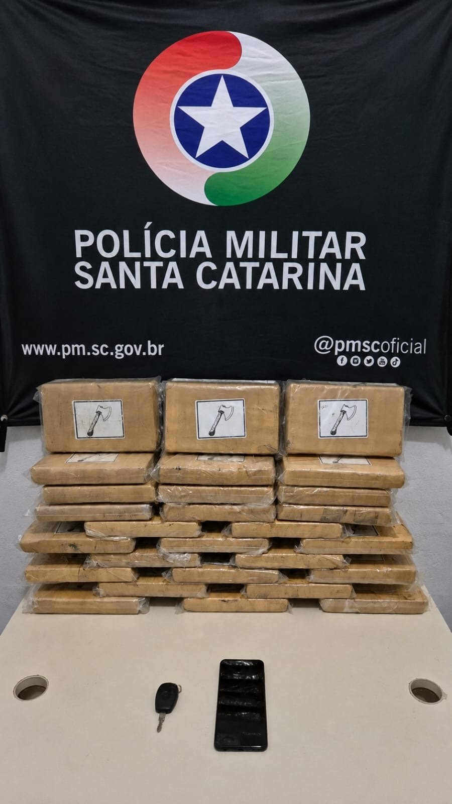 Tabletes de cocaína apreendidos pelo Batalhão de Choque da PMSC